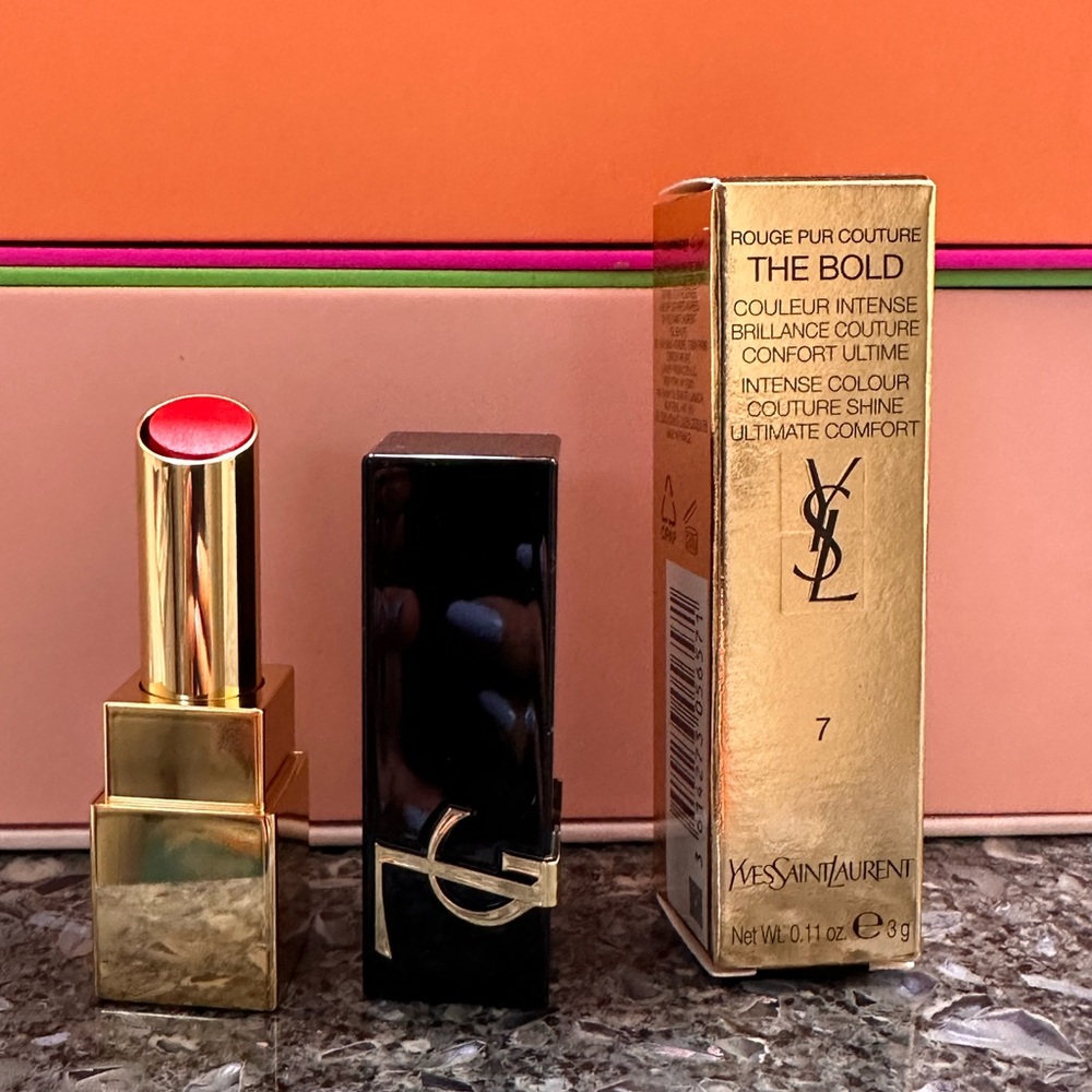 YSL Rouge Pur Couture The Bold Lipstick #7 UNHIBITED FLAME Full Size Lux NEW - Picture 2 of 11